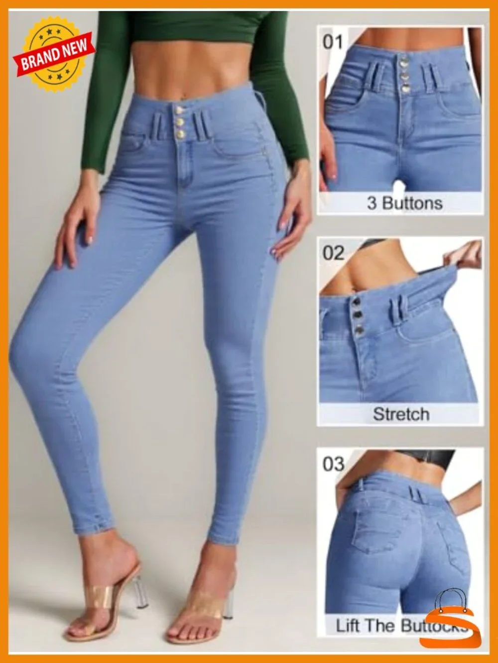 High Waist Skinny Stretch Jeans Shaping Butt Lifting Denim Pants